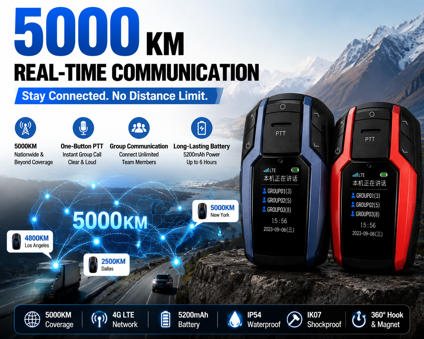 4G PTT Radio – Long-Distance Communication Up to 5000KM, Portable Walkie-Talkie for Teams & Outdoor Use