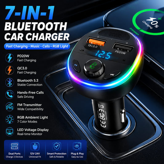 🚗 SmartDrive™ 7-in-1 Bluetooth Car Charger  Fast Charging • Hands-Free Calls • Wireless Music
