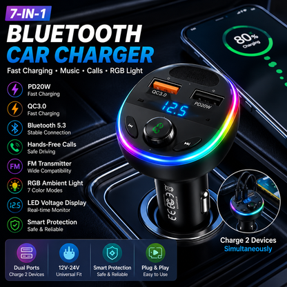 🚗 SmartDrive™ 7-in-1 Bluetooth Car Charger  Fast Charging • Hands-Free Calls • Wireless Music