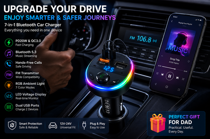 🚗 SmartDrive™ 7-in-1 Bluetooth Car Charger  Fast Charging • Hands-Free Calls • Wireless Music