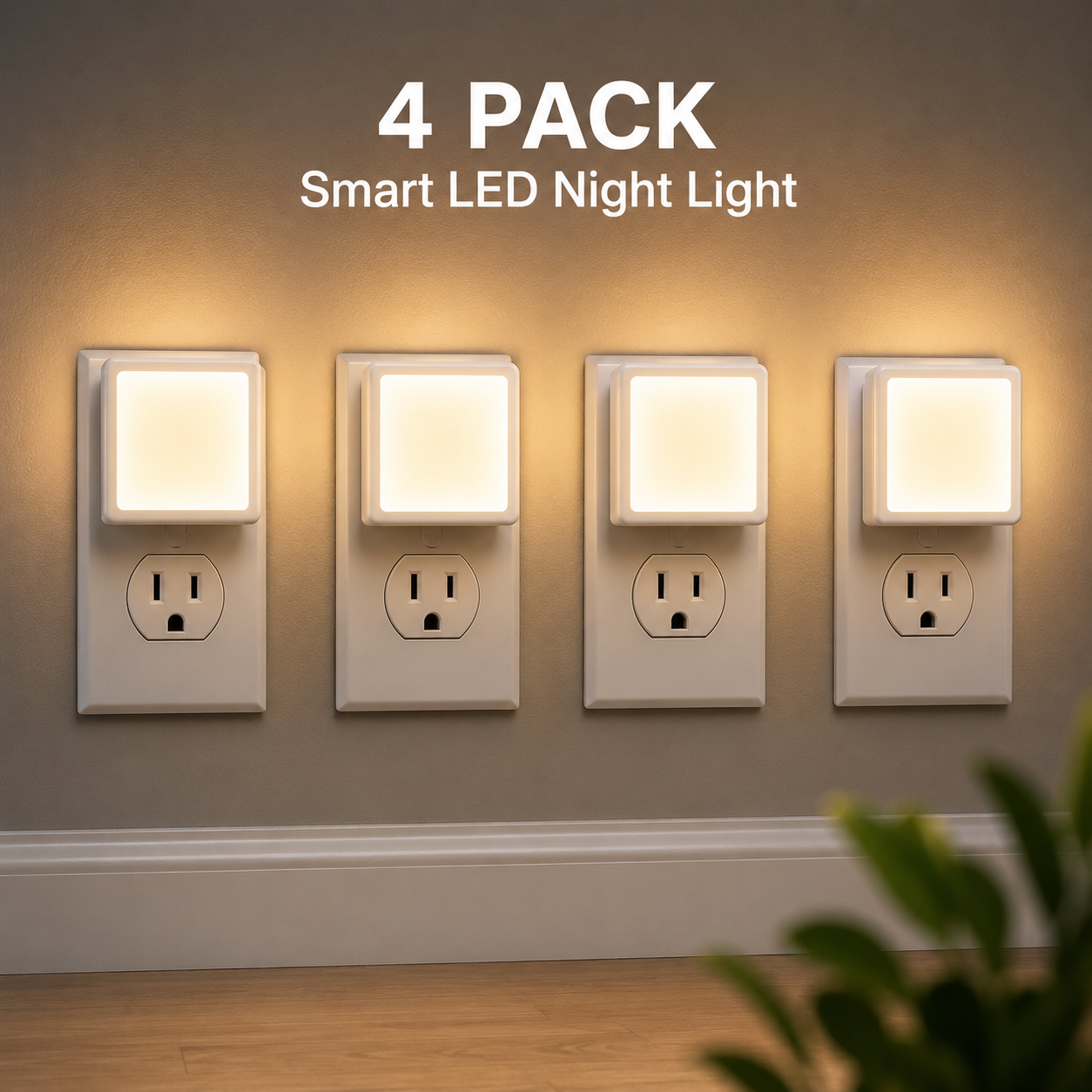Smart Plug-In LED Night Light with Auto Sensor(4Pcs)