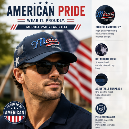 Merica 250 Years Patriotic Trucker Hat | Celebrate America's 250th Anniversary