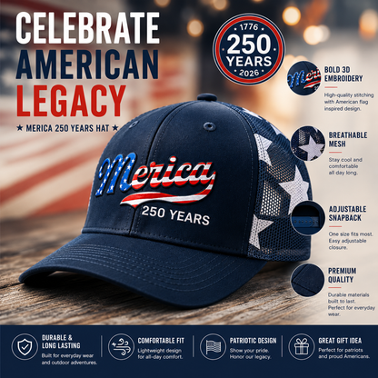Merica 250 Years Patriotic Trucker Hat | Celebrate America's 250th Anniversary
