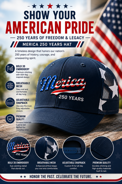 Merica 250 Years Patriotic Trucker Hat | Celebrate America's 250th Anniversary