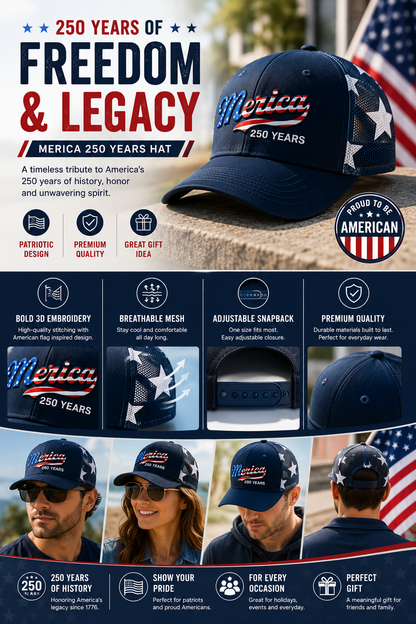 Merica 250 Years Patriotic Trucker Hat | Celebrate America's 250th Anniversary