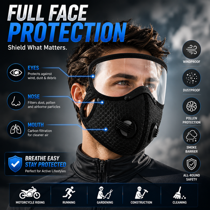 Carbon Filter Dust Mask Breathable | Reusable Detachable Adjustable | For Running Workout Motorcycle Gardening