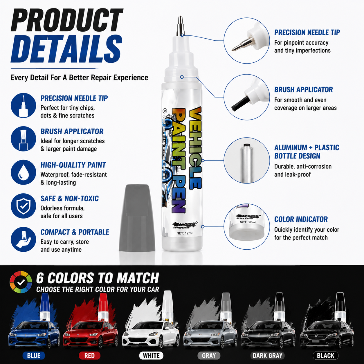 🚗 Car Scratch Repair Pen – Quick Touch Up Paint For Car Scratches