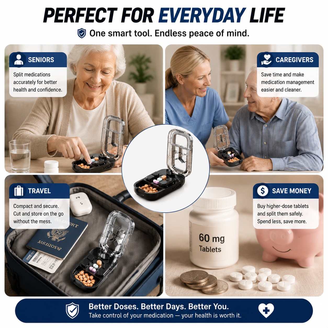 💊 3-In-1 Pill Cutter With Storage Case – Precision Tablet Splitter.