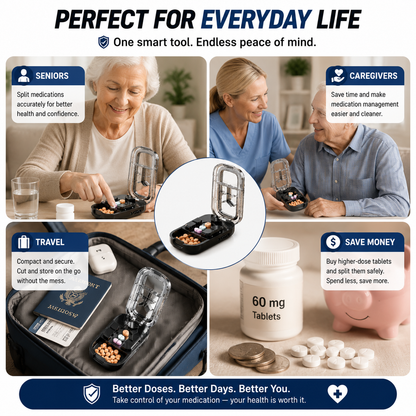 💊 3-In-1 Pill Cutter With Storage Case – Precision Tablet Splitter.
