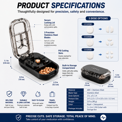 💊 3-In-1 Pill Cutter With Storage Case – Precision Tablet Splitter.