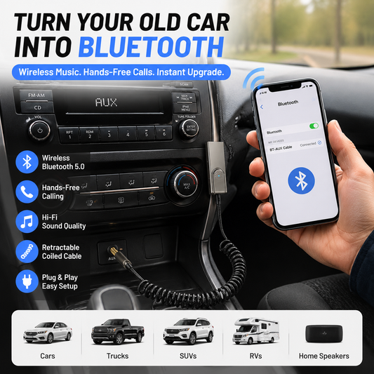 🚗 Retractable Bluetooth AUX Cable Adapter – Wireless Car Audio Upgrade