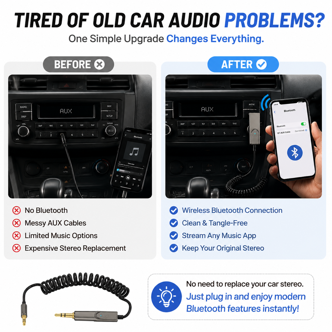 🚗 Retractable Bluetooth AUX Cable Adapter – Wireless Car Audio Upgrade