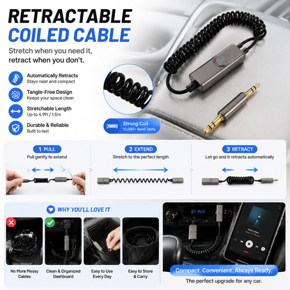 🚗 Retractable Bluetooth AUX Cable Adapter – Wireless Car Audio Upgrade