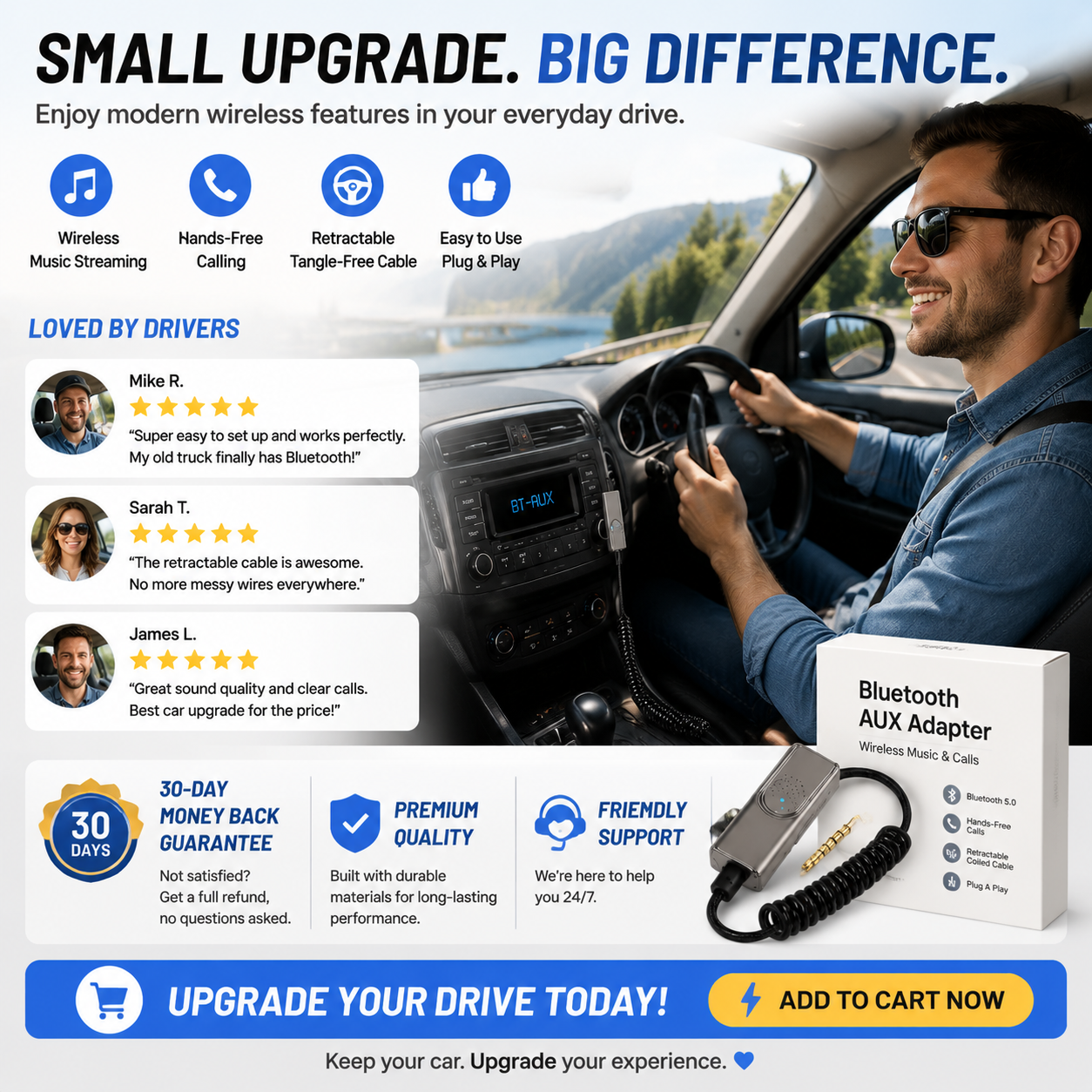 🚗 Retractable Bluetooth AUX Cable Adapter – Wireless Car Audio Upgrade