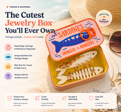 🐟 Vintage Sardine Tin Jewelry Box – Cute Mini Travel Jewelry Organizer