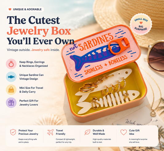 🐟 Vintage Sardine Tin Jewelry Box – Cute Mini Travel Jewelry Organizer