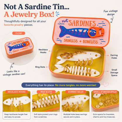 🐟 Vintage Sardine Tin Jewelry Box – Cute Mini Travel Jewelry Organizer