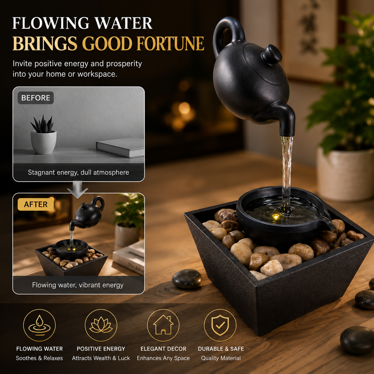 💧 ZenFlow Tabletop Water Fountain – Relaxing Indoor Desktop Water Feature for Home & Office