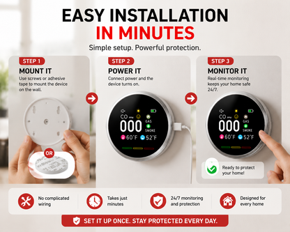 🚨 Smart 6-in-1 Gas Detector – CO Smoke & Gas Leak Alarm With LCD Display