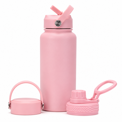 🥤 3-in-1 Insulated Stainless Steel Water Bottle – 3 Lids for Every Adventure