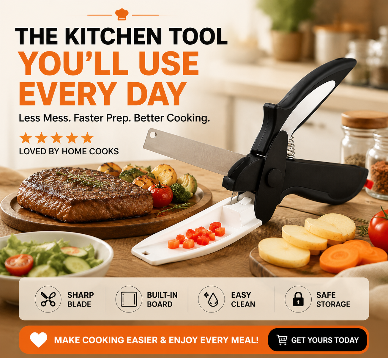 ✂️ 2-in-1 Kitchen Scissors With Cutting Board – Smart Food Prep Tool
