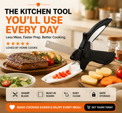 ✂️ 2-in-1 Kitchen Scissors With Cutting Board – Smart Food Prep Tool