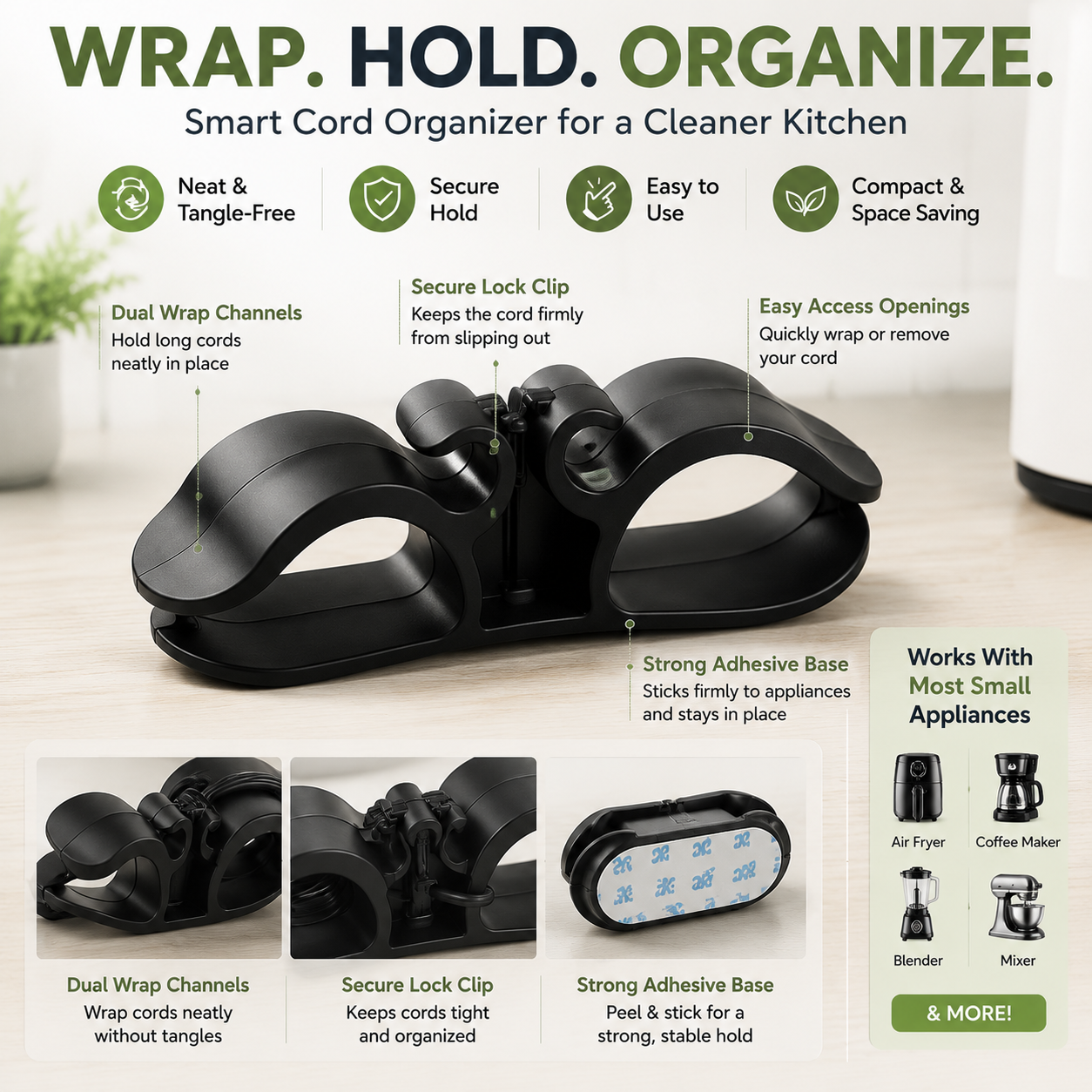 ✨ No More Messy Cords – Universal Kitchen Appliance Cord Organizer