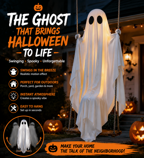 👻 Animated Swinging Ghost Halloween Decoration – Spooky Porch Hanging Ghost For Outdoor Yard Decor