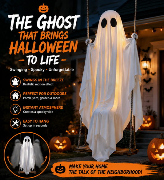 👻 Animated Swinging Ghost Halloween Decoration – Spooky Porch Hanging Ghost For Outdoor Yard Decor