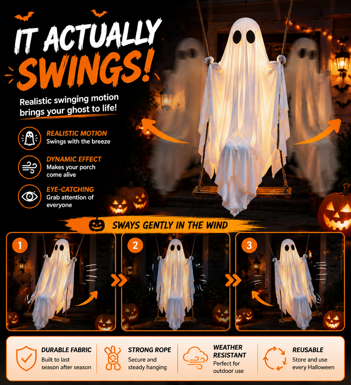 Swinging Ghost Hanging Decoration