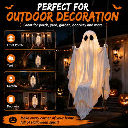 👻 Animated Swinging Ghost Halloween Decoration – Spooky Porch Hanging Ghost For Outdoor Yard Decor