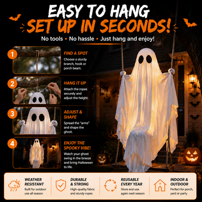 👻 Animated Swinging Ghost Halloween Decoration – Spooky Porch Hanging Ghost For Outdoor Yard Decor