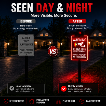 🔥 LAST DAY 30% OFF | Solar LED No Trespassing Security Sign – Rechargeable Outdoor Warning Sign with Stake
