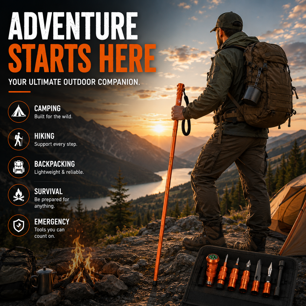 🚨 LAST DAY 40% OFF | TerraTactic™ Survival Hiking Stick – Adjustable Trekking Pole with Built-In Outdoor Survival Tools