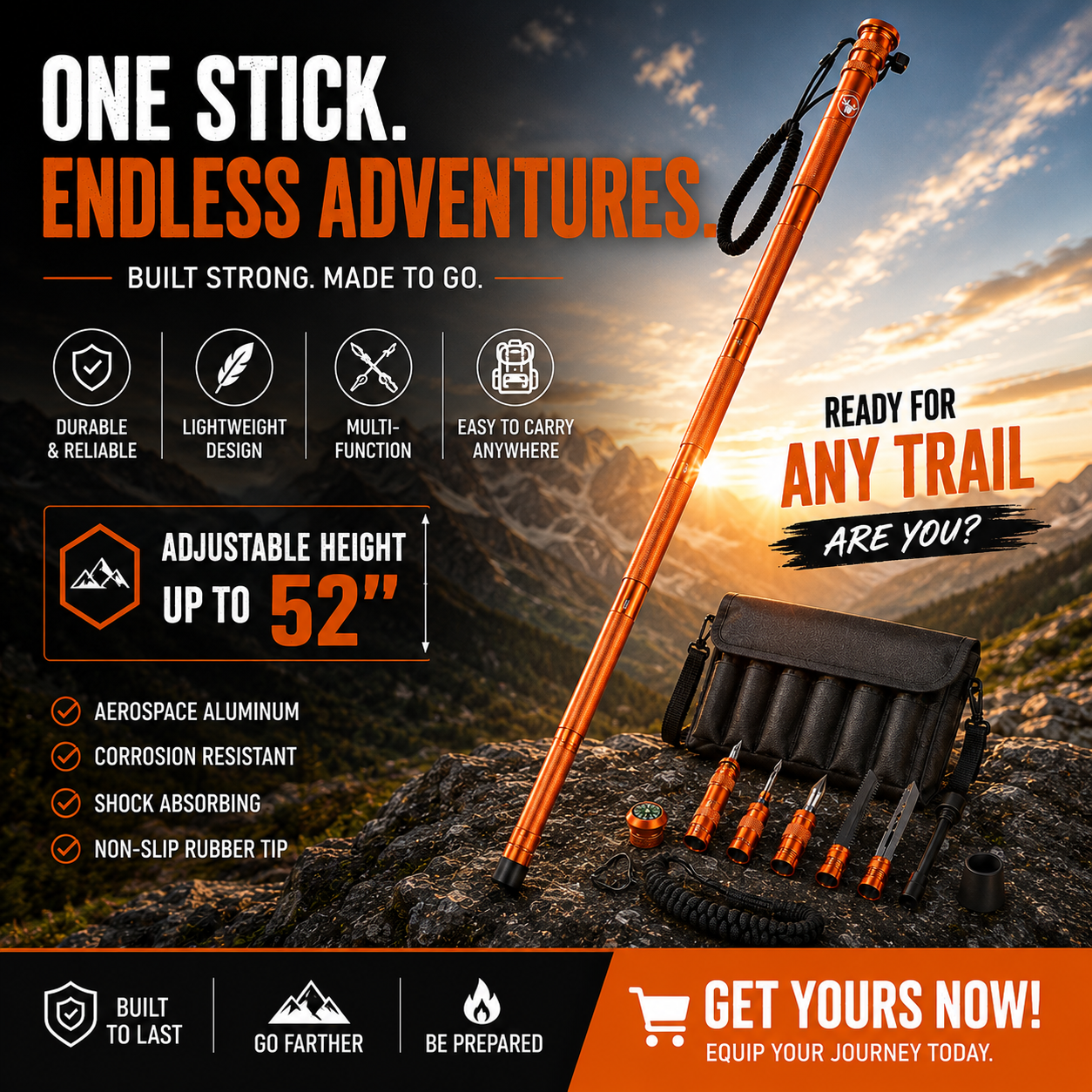 🚨 LAST DAY 40% OFF | TerraTactic™ Survival Hiking Stick – Adjustable Trekking Pole with Built-In Outdoor Survival Tools