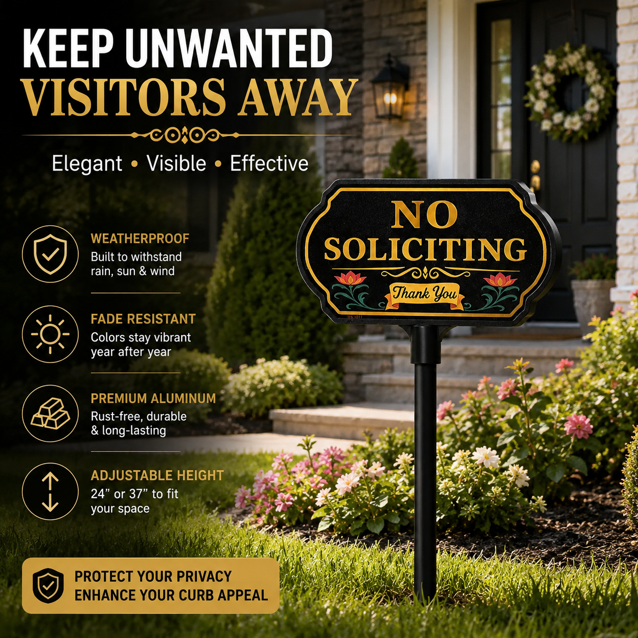 🚫 No Soliciting Yard Sign – Keep Unwanted Visitors Away | 40% OFF Today