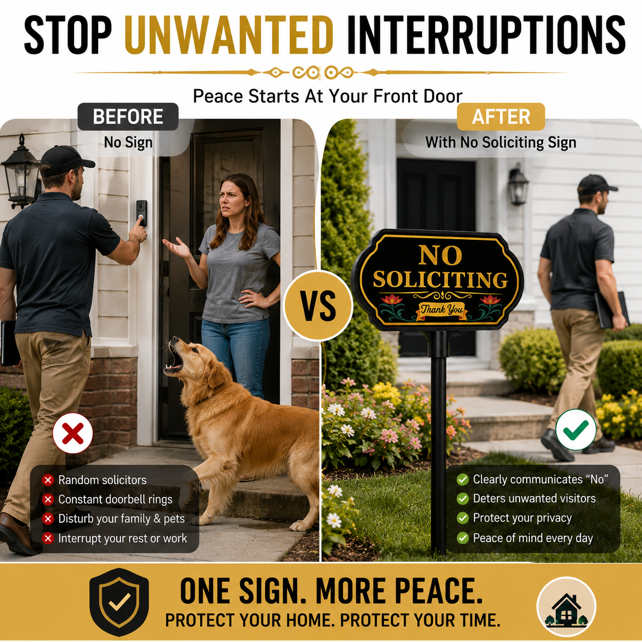 🚫 No Soliciting Yard Sign – Keep Unwanted Visitors Away | 40% OFF Today