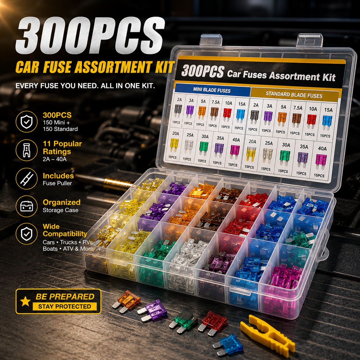 🚗 300PCS Car Fuse Kit – Mini & Standard Blade Fuses with Puller | 🔥 Last Day 40% OFF