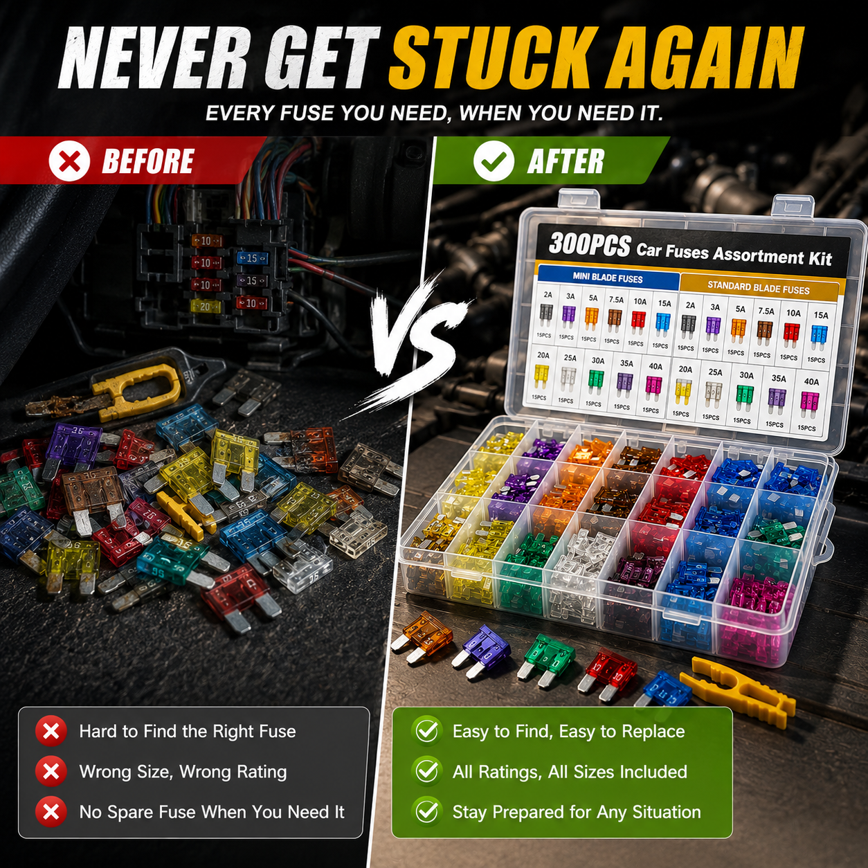 🚗 300PCS Car Fuse Kit – Mini & Standard Blade Fuses with Puller | 🔥 Last Day 40% OFF