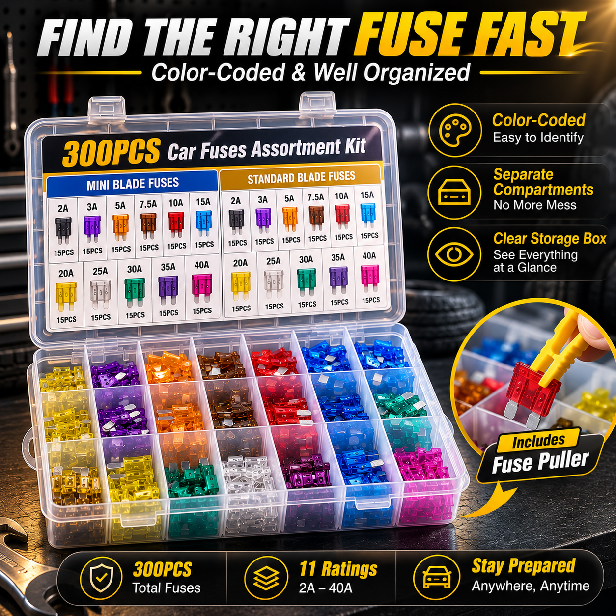 🚗 300PCS Car Fuse Kit – Mini & Standard Blade Fuses with Puller | 🔥 Last Day 40% OFF