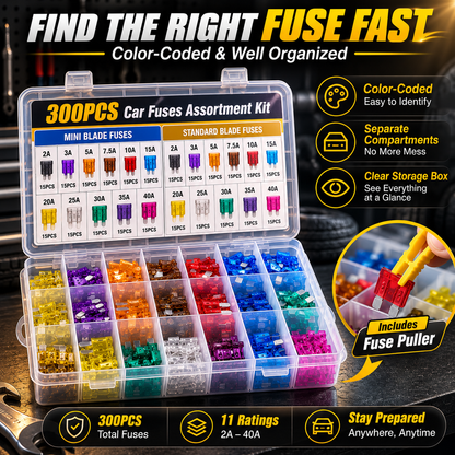 🚗 300PCS Car Fuse Kit – Mini & Standard Blade Fuses with Puller | 🔥 Last Day 40% OFF
