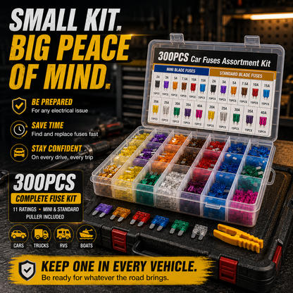 🚗 300PCS Car Fuse Kit – Mini & Standard Blade Fuses with Puller | 🔥 Last Day 40% OFF