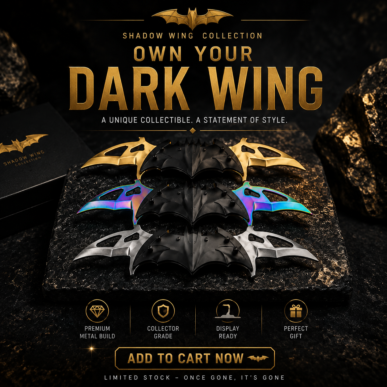 Nocturnal Wing Collectible Set – Premium Metal Display Art Piece (3 Finishes)