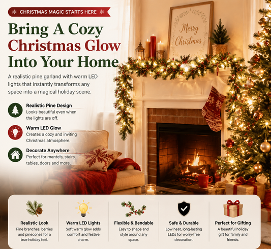 🔥LAST DAY 50% OFF -✨ Christmas Pine Garland String Lights – Create A Cozy Holiday Glow🎄