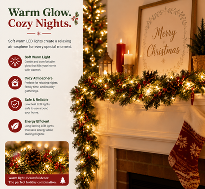 🔥LAST DAY 50% OFF -✨ Christmas Pine Garland String Lights – Create A Cozy Holiday Glow🎄