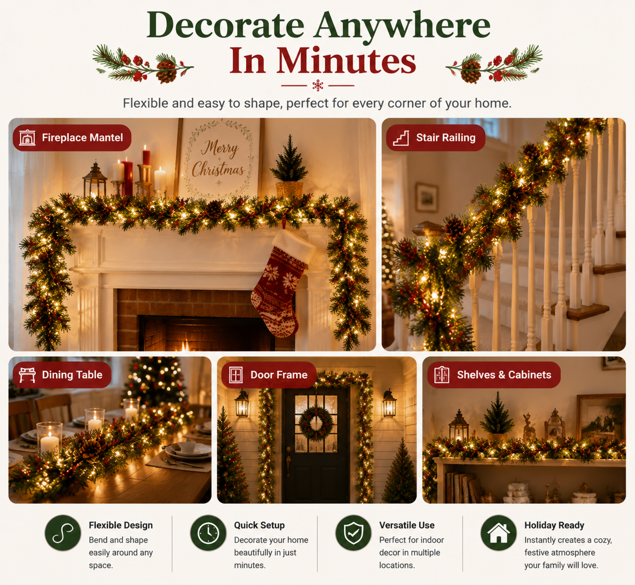 🔥LAST DAY 50% OFF -✨ Christmas Pine Garland String Lights – Create A Cozy Holiday Glow🎄