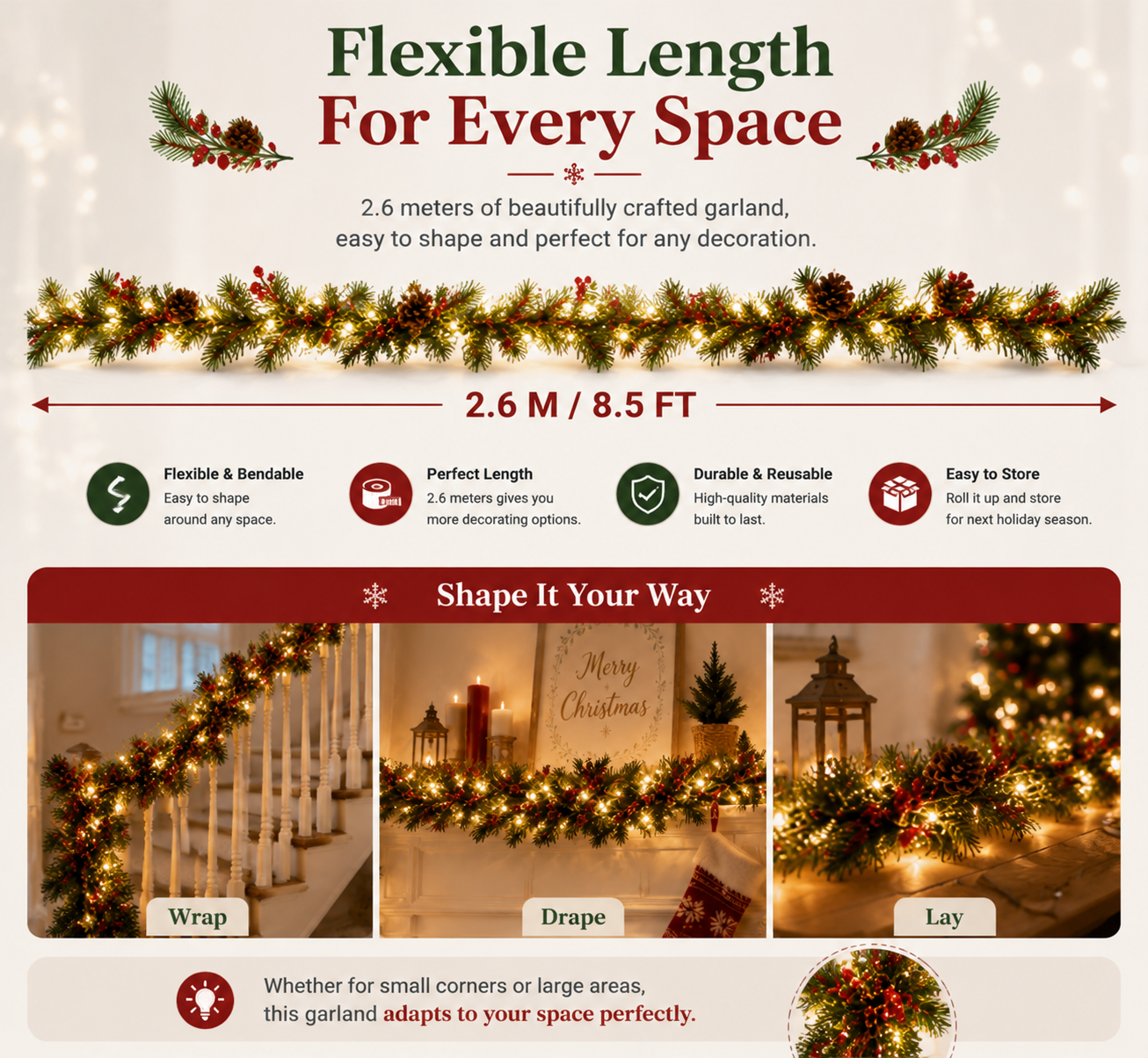 🔥LAST DAY 50% OFF -✨ Christmas Pine Garland String Lights – Create A Cozy Holiday Glow🎄