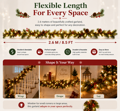 🔥LAST DAY 50% OFF -✨ Christmas Pine Garland String Lights – Create A Cozy Holiday Glow🎄