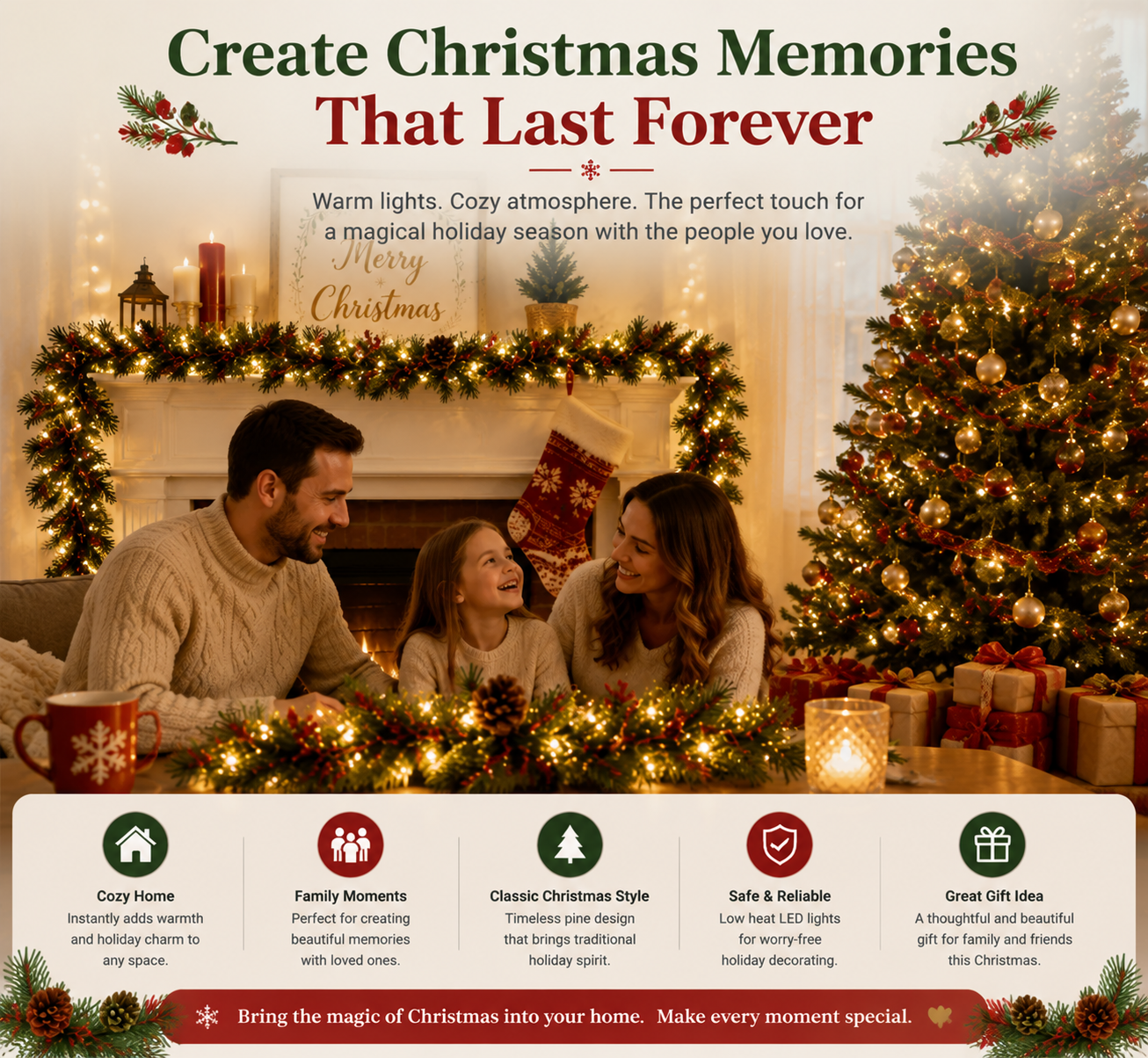 🔥LAST DAY 50% OFF -✨ Christmas Pine Garland String Lights – Create A Cozy Holiday Glow🎄