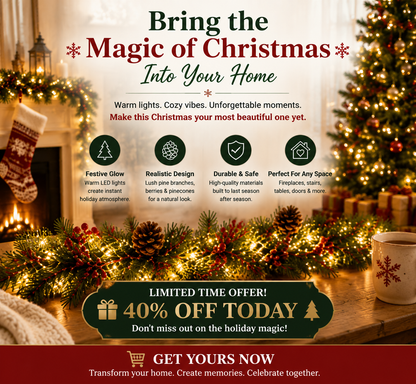 🔥LAST DAY 50% OFF -✨ Christmas Pine Garland String Lights – Create A Cozy Holiday Glow🎄